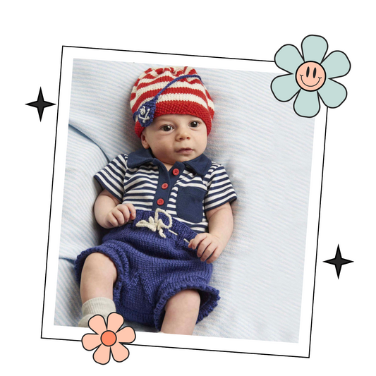 Aye Aye Captain, Nautical Knitted Baby Pants & Hat Set - Knitting pattern