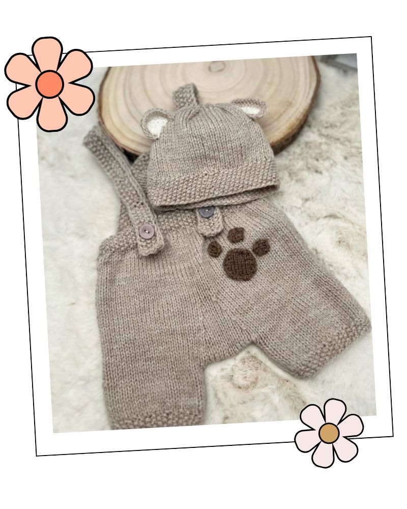 baby bear romper dungarees and hat knitting pattern by jane burns