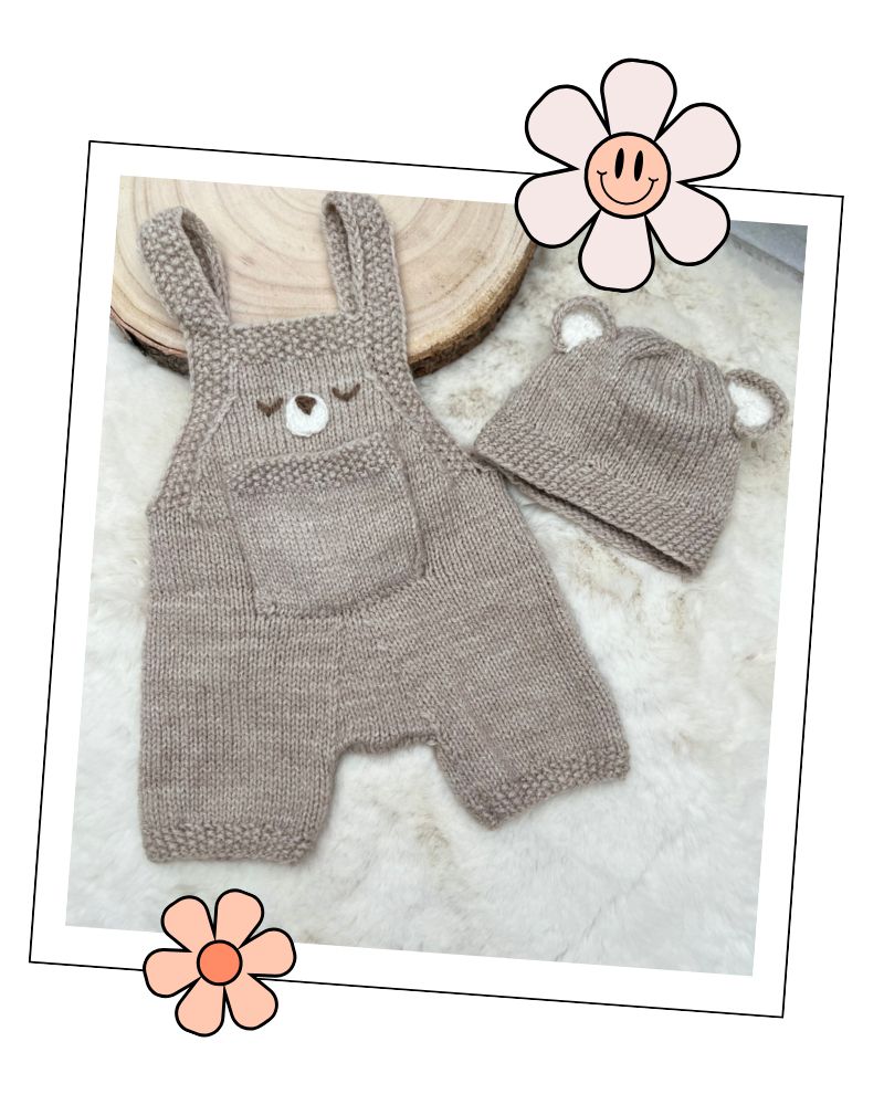 baby bear romper dungarees and hat knitting pattern by jane burns