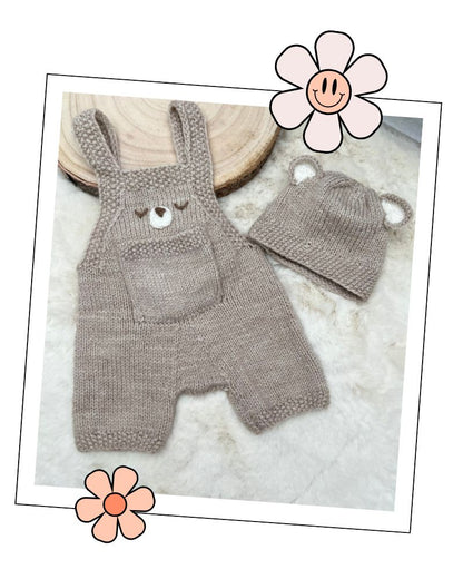 baby bear romper dungarees and hat knitting pattern by jane burns