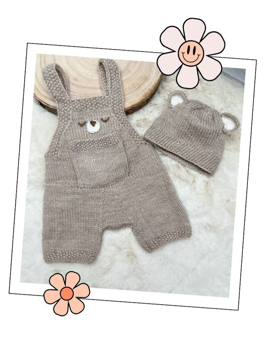 baby bear romper dungarees and hat knitting pattern by jane burns