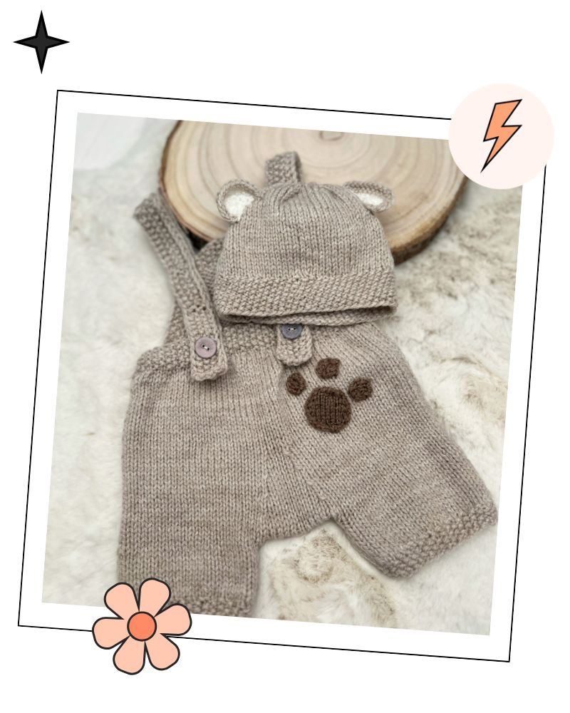 baby bear romper dungarees and hat knitting pattern by jane burns
