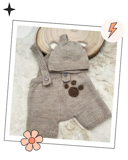 baby bear romper dungarees and hat knitting pattern by jane burns
