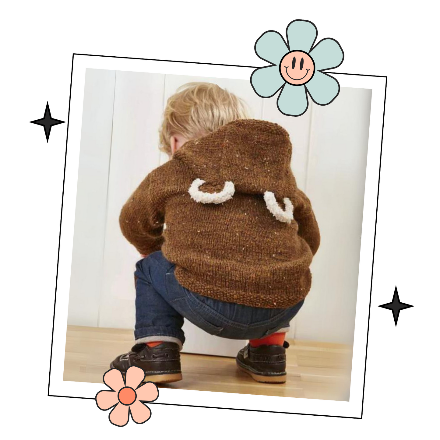 barnaby bear, baby teddy bear hooded cardigan, knitting pattern with ears and paw print, pdf download  jane burns