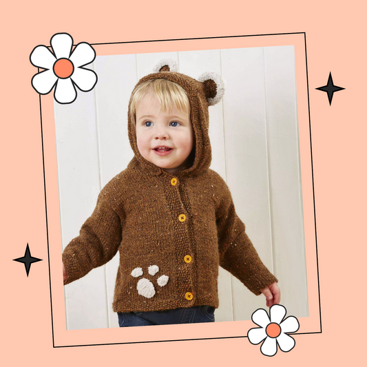 Barnaby Bear Hooded Cardigan, Simple Baby Hoodie Knitting Pattern