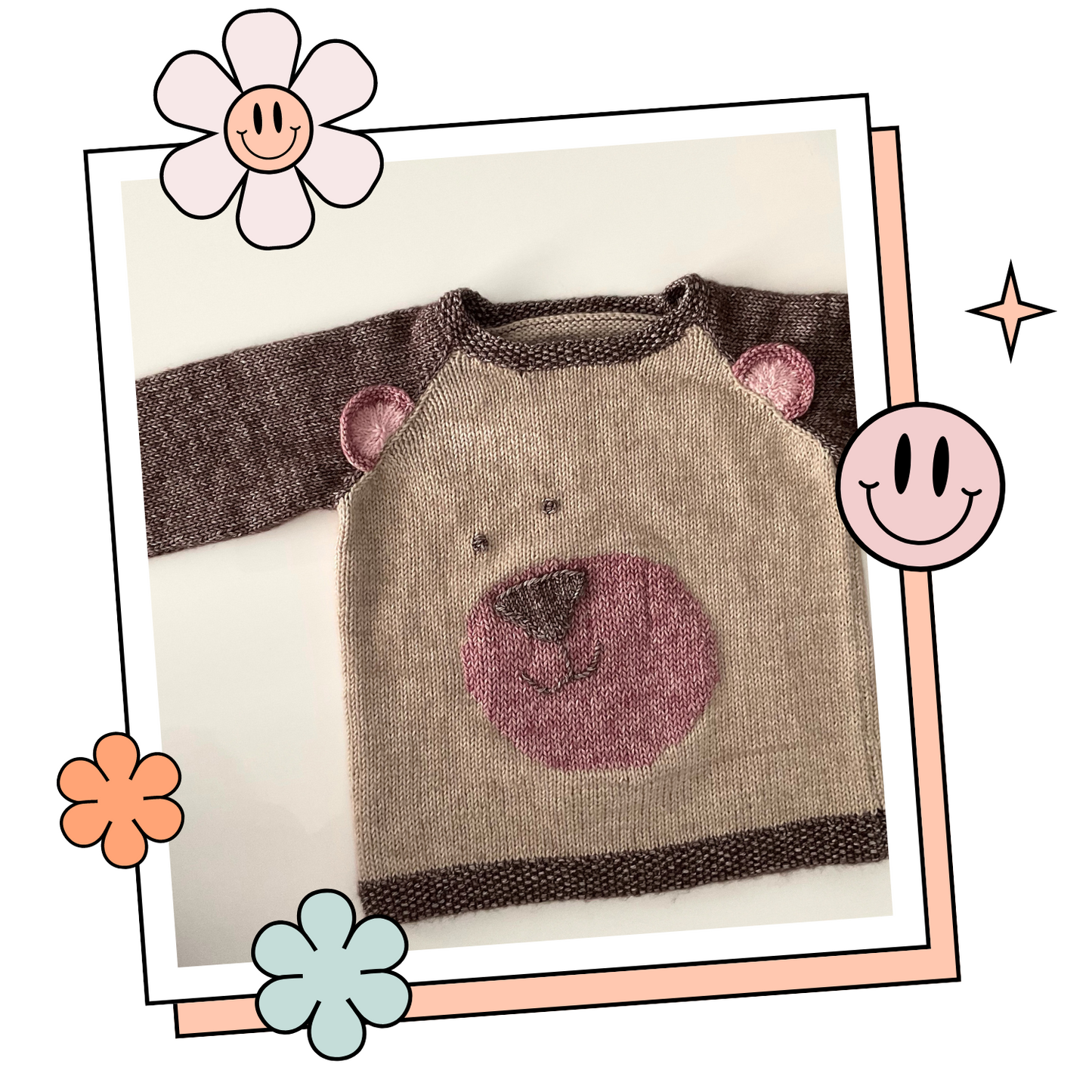 kids jumper knitting pattern for a teddy bear themed sweater, ears and nose applique, raglan style jumper knitting pattern download jane burns