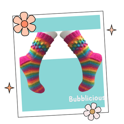 Bubblicious Socks, Simple Self Striping Socks with Bobbles - Knitting Pattern