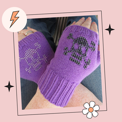 Bones, Beaded or Embroidered Skull Fingerless Mittens - Knitting Pattern