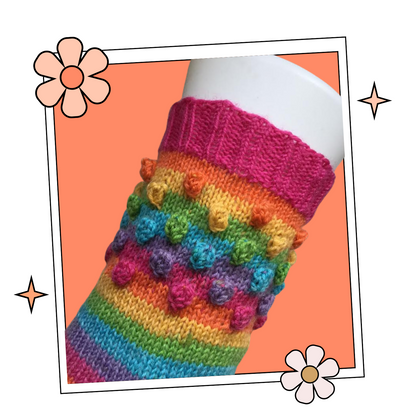 Bubblicious Socks, Simple Self Striping Socks with Bobbles - Knitting Pattern