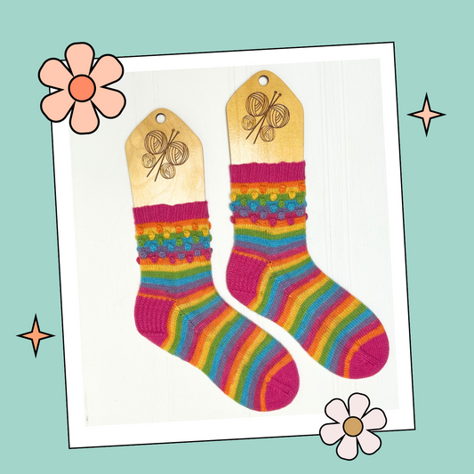 Bubblicious Socks, Simple Self Striping Socks with Bobbles - Knitting Pattern