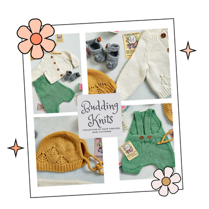 Budding Knits, Baby Layette, Bonnet, Shoes, Cardigan and Romper Knitting Pattern