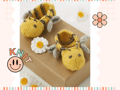 Easy Bumble Bee Booties Baby Knitting Pattern PDF | Newborn–18 Months | DK Weight - AccessoryJane Burns Designs