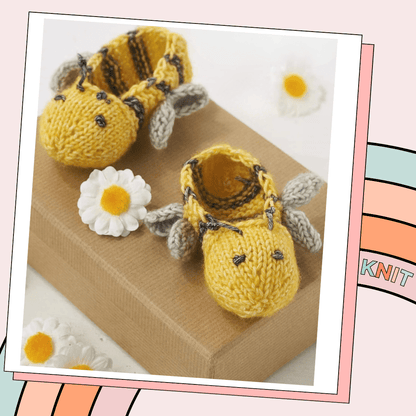 Easy Bumble Bee Booties Baby Knitting Pattern PDF | Newborn–18 Months | DK Weight - AccessoryJane Burns Designs