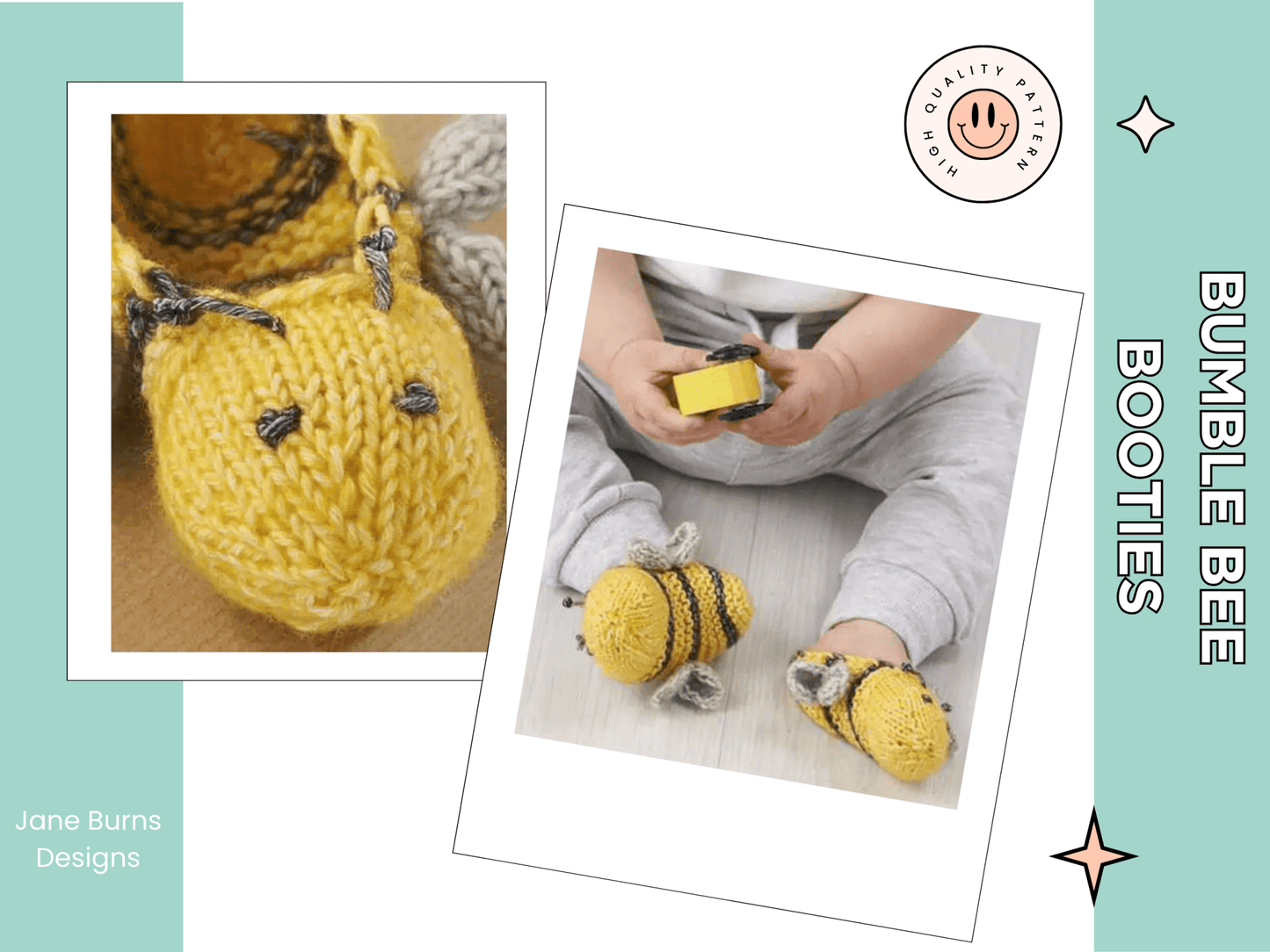 Easy Bumble Bee Booties Baby Knitting Pattern PDF | Newborn–18 Months | DK Weight - AccessoryJane Burns Designs