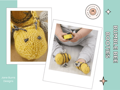 Easy Bumble Bee Booties Baby Knitting Pattern PDF | Newborn–18 Months | DK Weight - AccessoryJane Burns Designs
