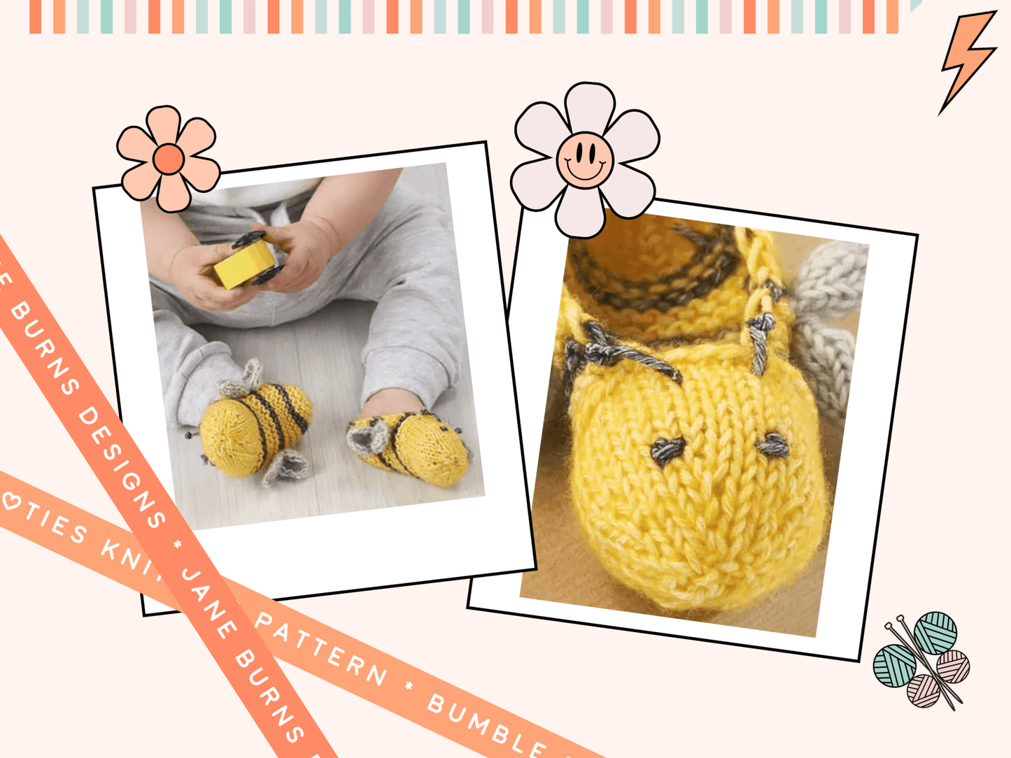 Easy Bumble Bee Booties Baby Knitting Pattern PDF | Newborn–18 Months | DK Weight - AccessoryJane Burns Designs