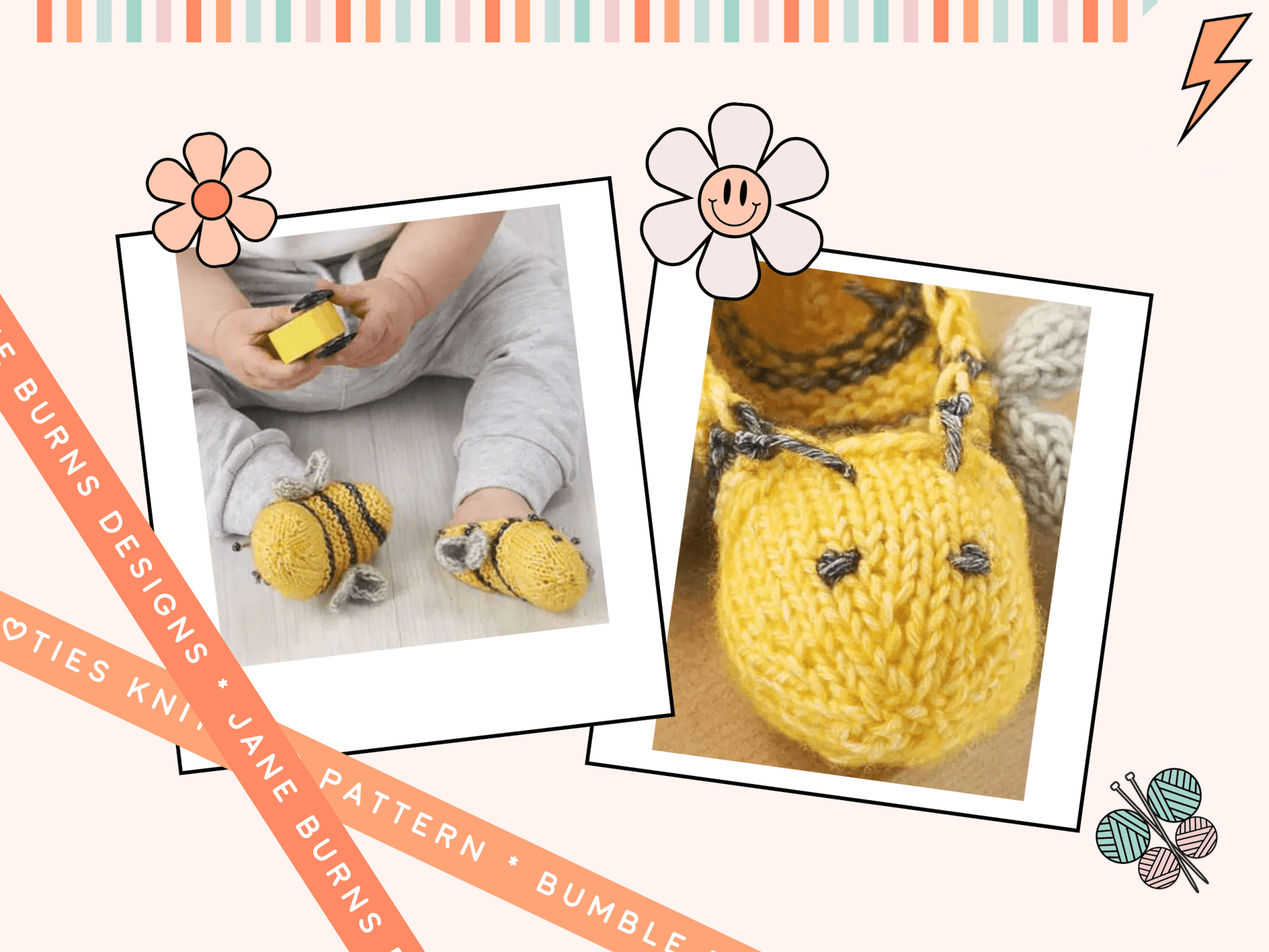 Easy Bumble Bee Booties Baby Knitting Pattern PDF | Newborn–18 Months | DK Weight - AccessoryJane Burns Designs