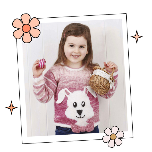 Bunny Hop, Kids Intarsia Rabbit Easter Sweater - Knitting Pattern