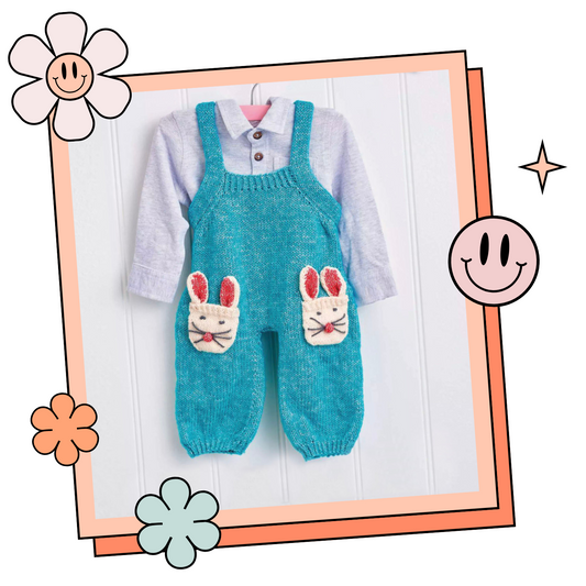 Snowball Bunny Pants, Baby Romper Dungarees - Knitting Pattern