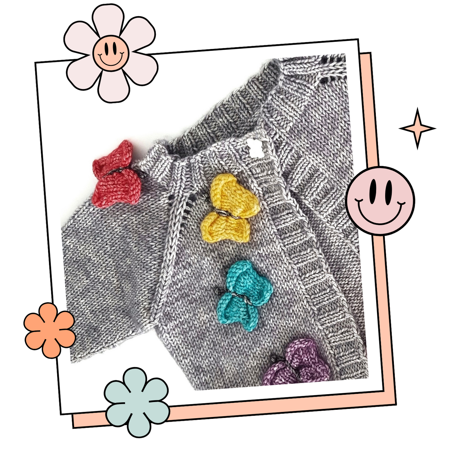 Butterflies and Rainbows, Kids Simple Seamless Cardigan - Knitting Pattern