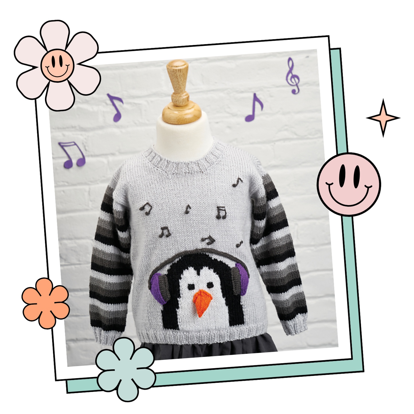 Chilled Out Penguin, Childs Penguin Motif Christmas Jumper - Knitting Pattern