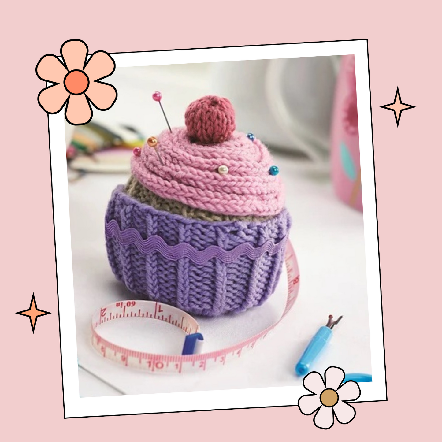 Crafters Cupcake, Tape measure and Pin Cushion - Knitting Pattern