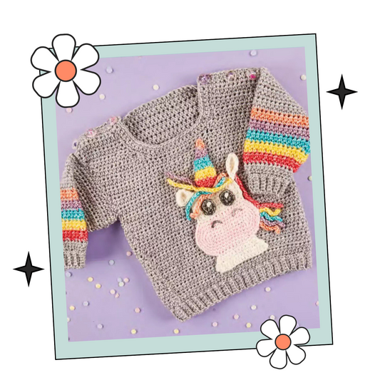 Baby Unicorn, Simple Applique Crochet Baby Jumper - Crochet Pattern