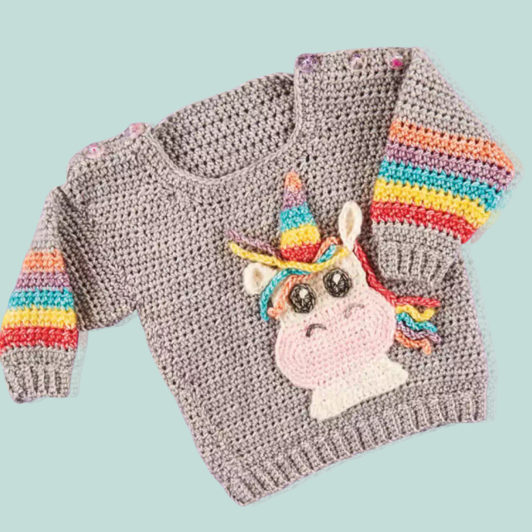 Baby Unicorn, Simple Applique Crochet Baby Jumper - Crochet Pattern