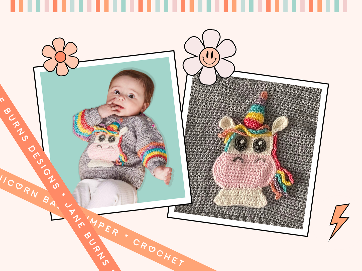 Baby Unicorn, Simple Applique Crochet Baby Jumper - Crochet Pattern