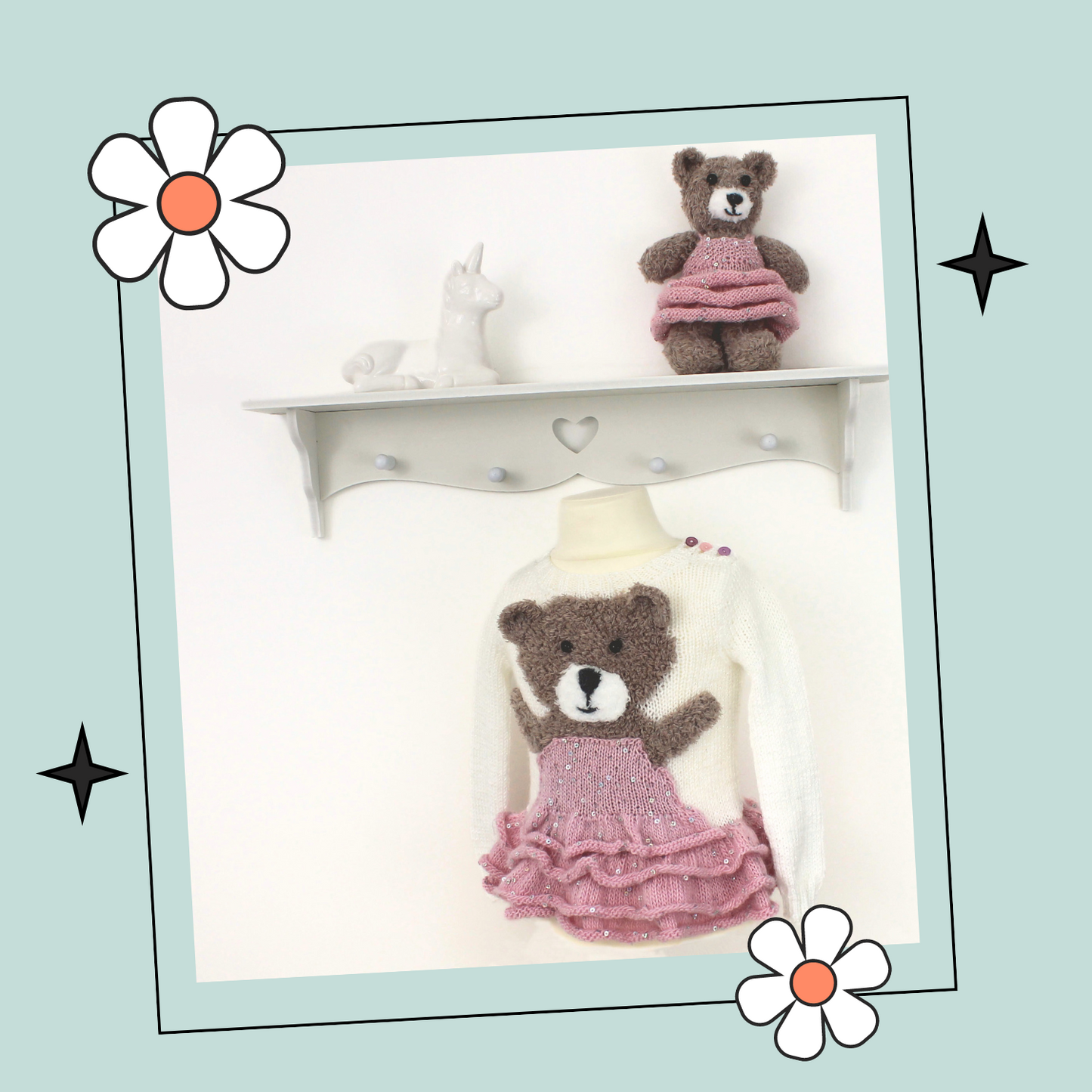 Darcy Ballerina, Bear and Ballet Kids Sweater and Teddy Bear - Knitting Pattern