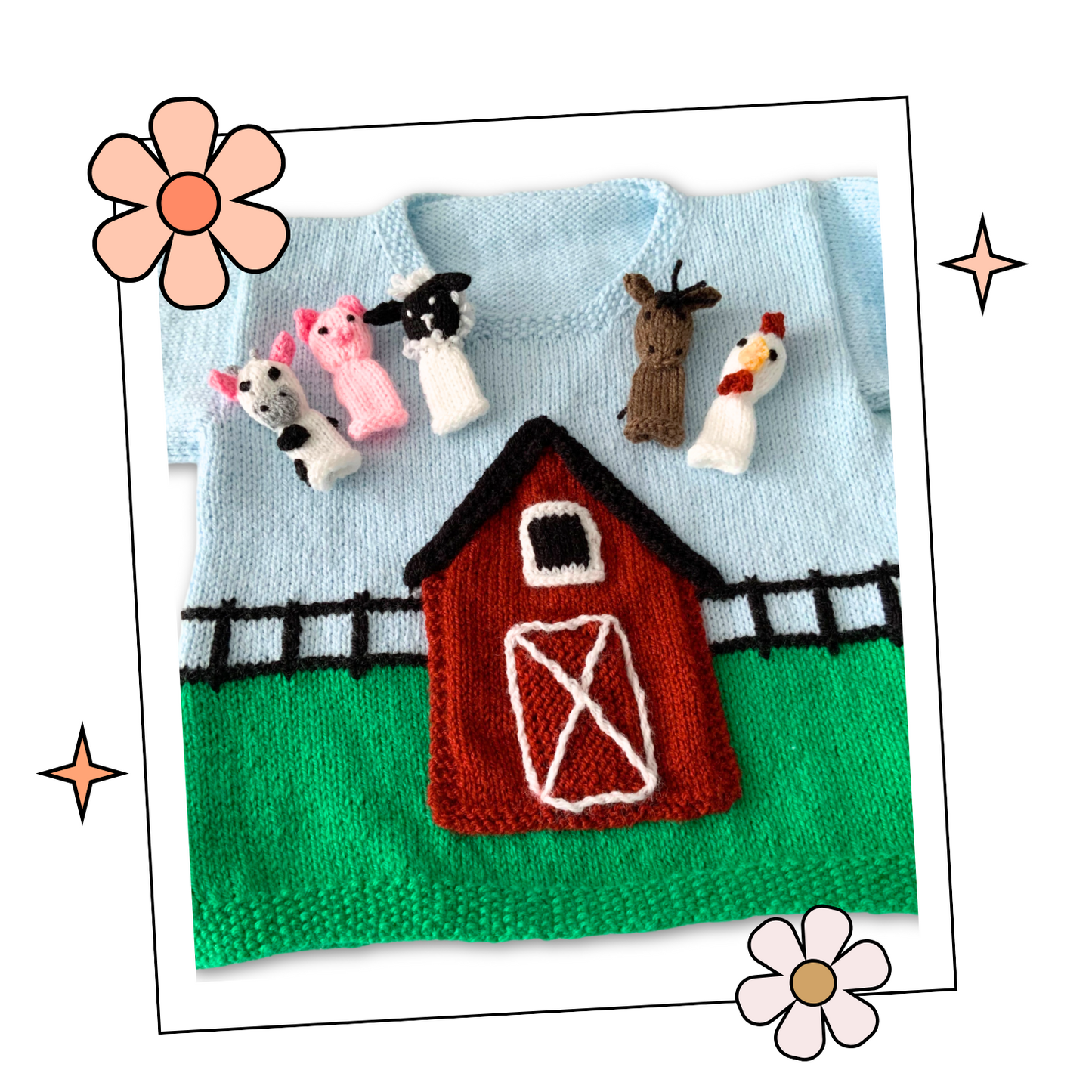 Barnyard Pals, Kids Farmyard Sweater & Finger Puppets - Kniting Pattern