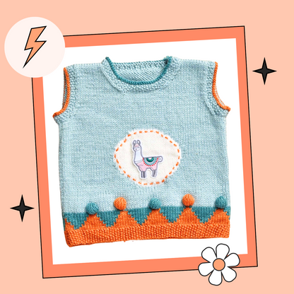 Drama Llama Vest, Childs Fiesta Time Tank Top with Motif - Knitting Pattern