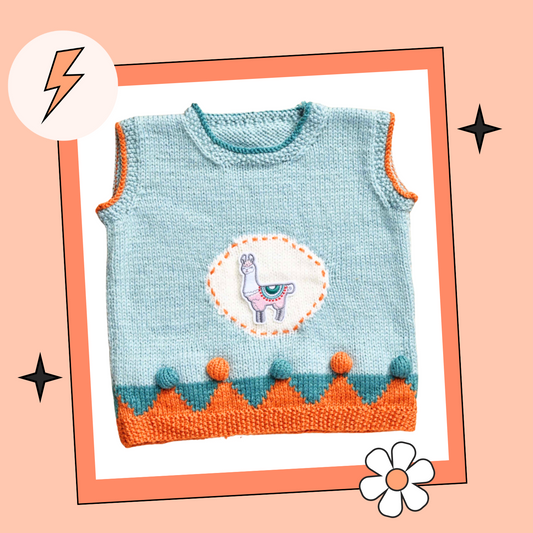 Drama Llama Vest, Childs Fiesta Time Tank Top with Motif - Knitting Pattern