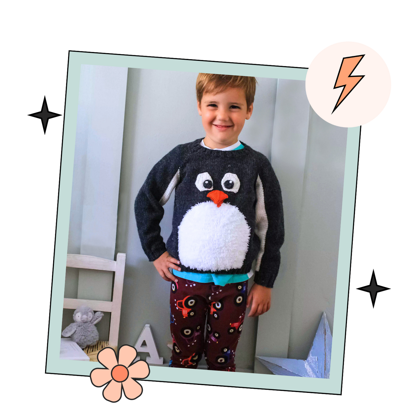 Mr Fluffy Tum, Kids Penguin Christmas Sweater - Knitting Pattern