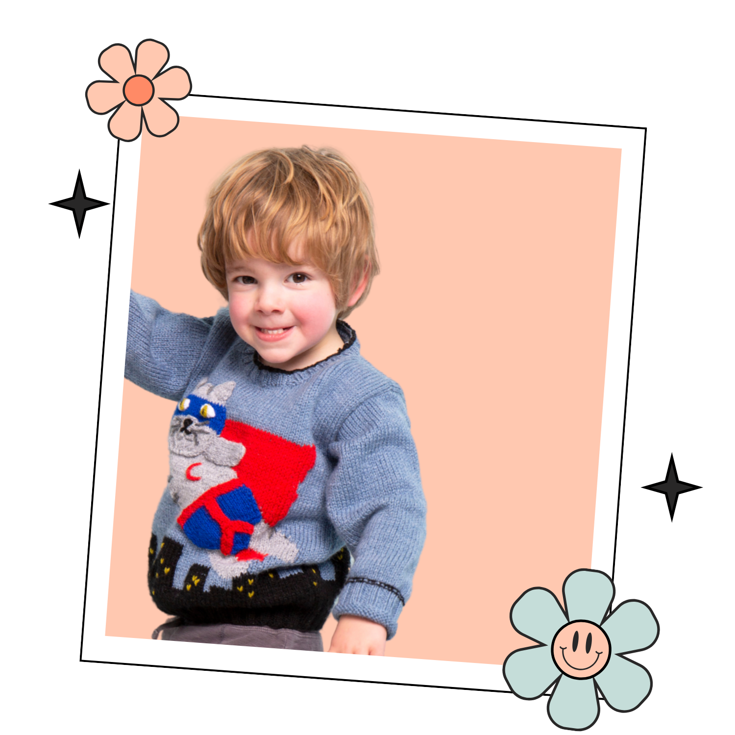 frank super hero cat kids jumper knitting pattern, cat sweater knitting pattern pdf