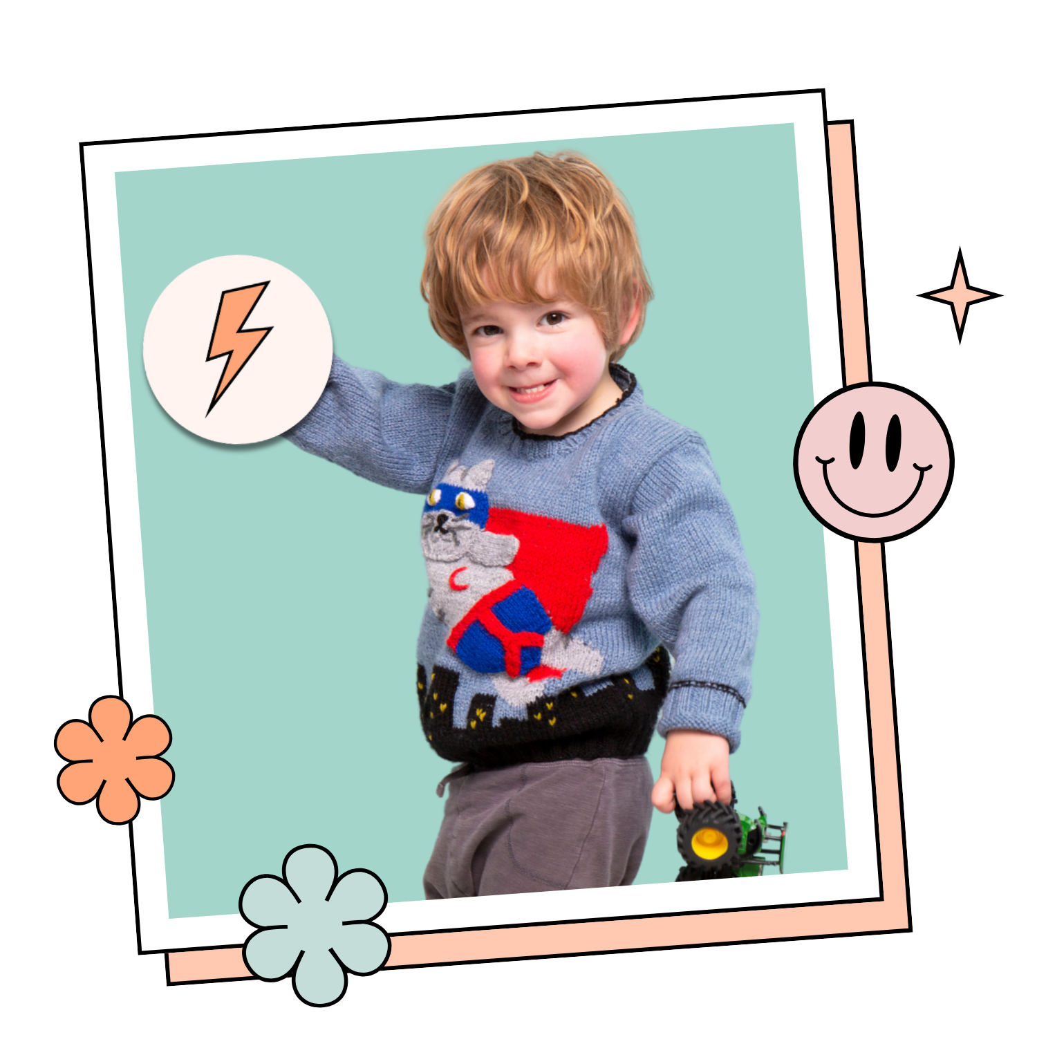 frank super hero cat kids jumper knitting pattern, cat sweater knitting pattern pdf