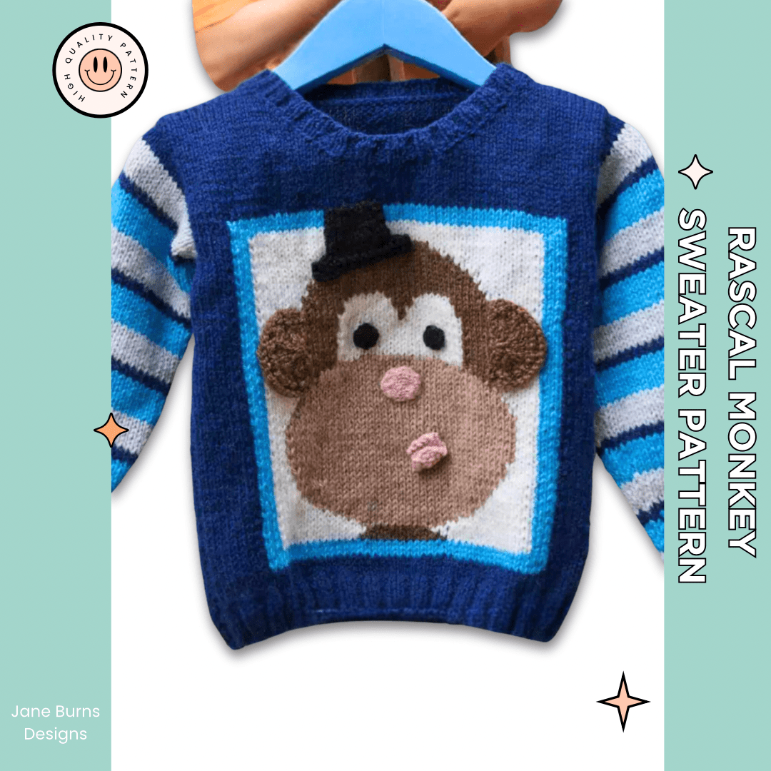 Little Rascal Sweater Pattern Monkey Kids Jumper Knitting Pattern PDF Download – Jane Burns Designs