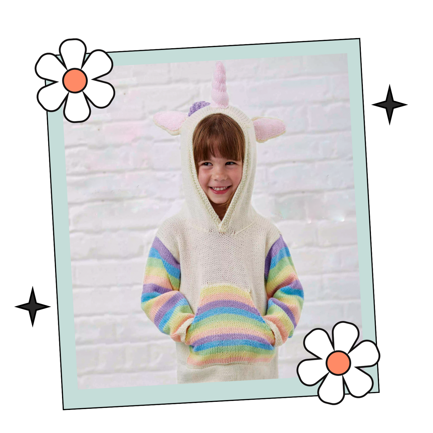 Mystical Unicorn Hoodie, Simple Kids Hooded Sweater - Knitting Pattern