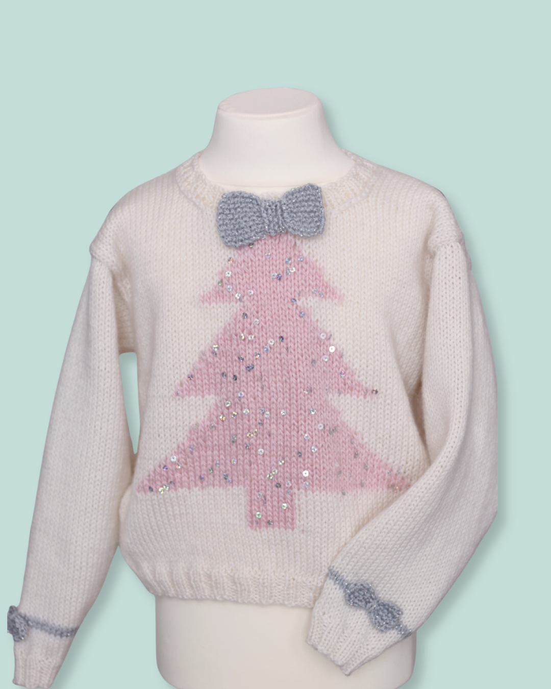 sparkle christmas tree jumper for girls knitting pattern by jane burns

