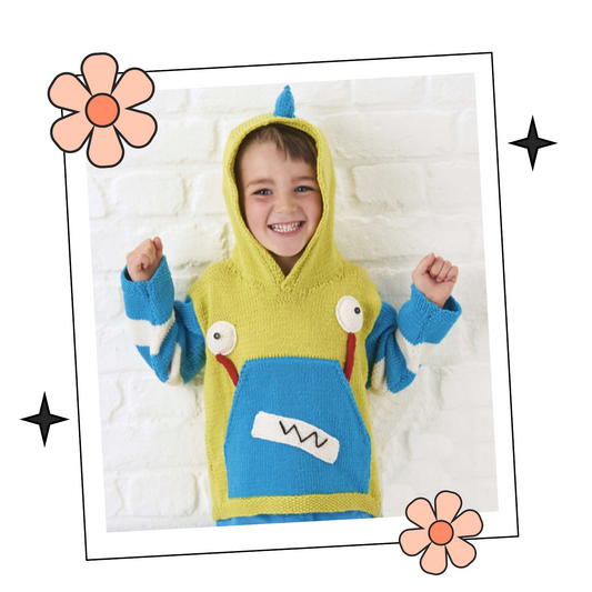 Kooky Critters Hoodie, Kids Monster Hooded Sweater - Knitting Pattern