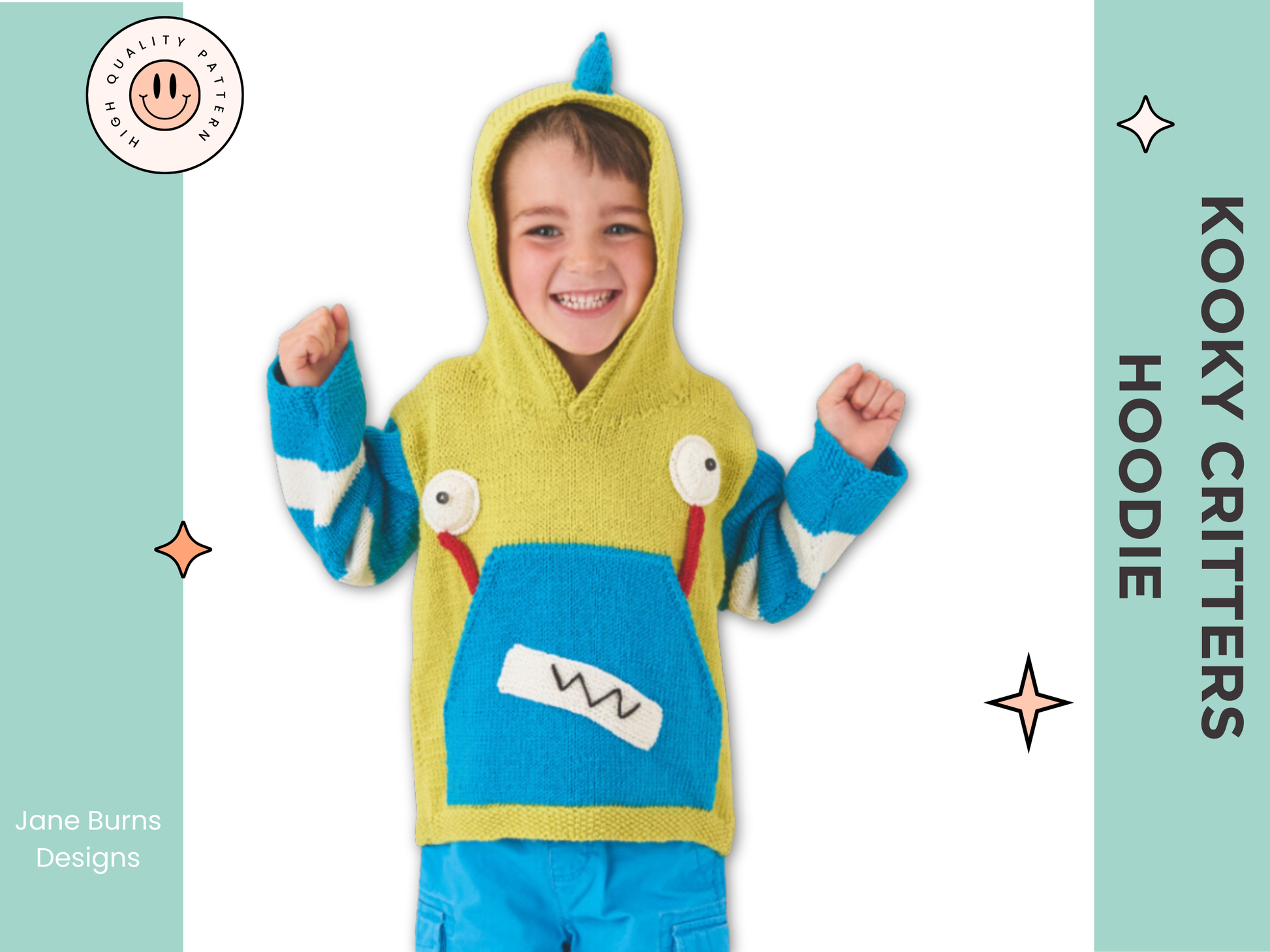 kooky critters kids monster hoodie knitting pattern jane burns