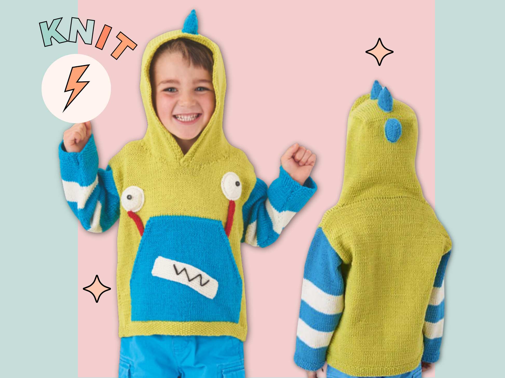 kooky critters kids monster hoodie knitting pattern jane burns