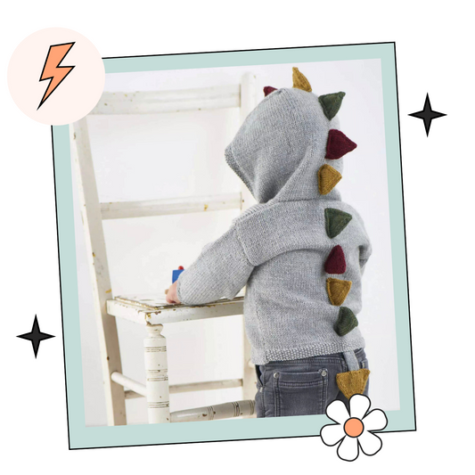 Little Dinosaur Explorer,  Baby Hooded Cardigan - Knitting Pattern