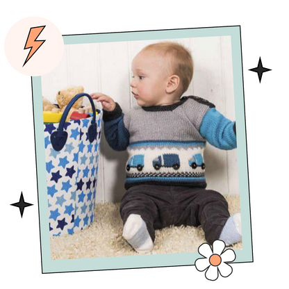 Little Lorries, Simple Traffic Themed Baby Sweater - Knitting Pattern