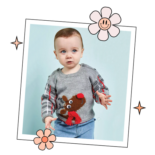 Baby Rudolph the Reindeer Intarsia Christmas Jumper - Knitting Pattern