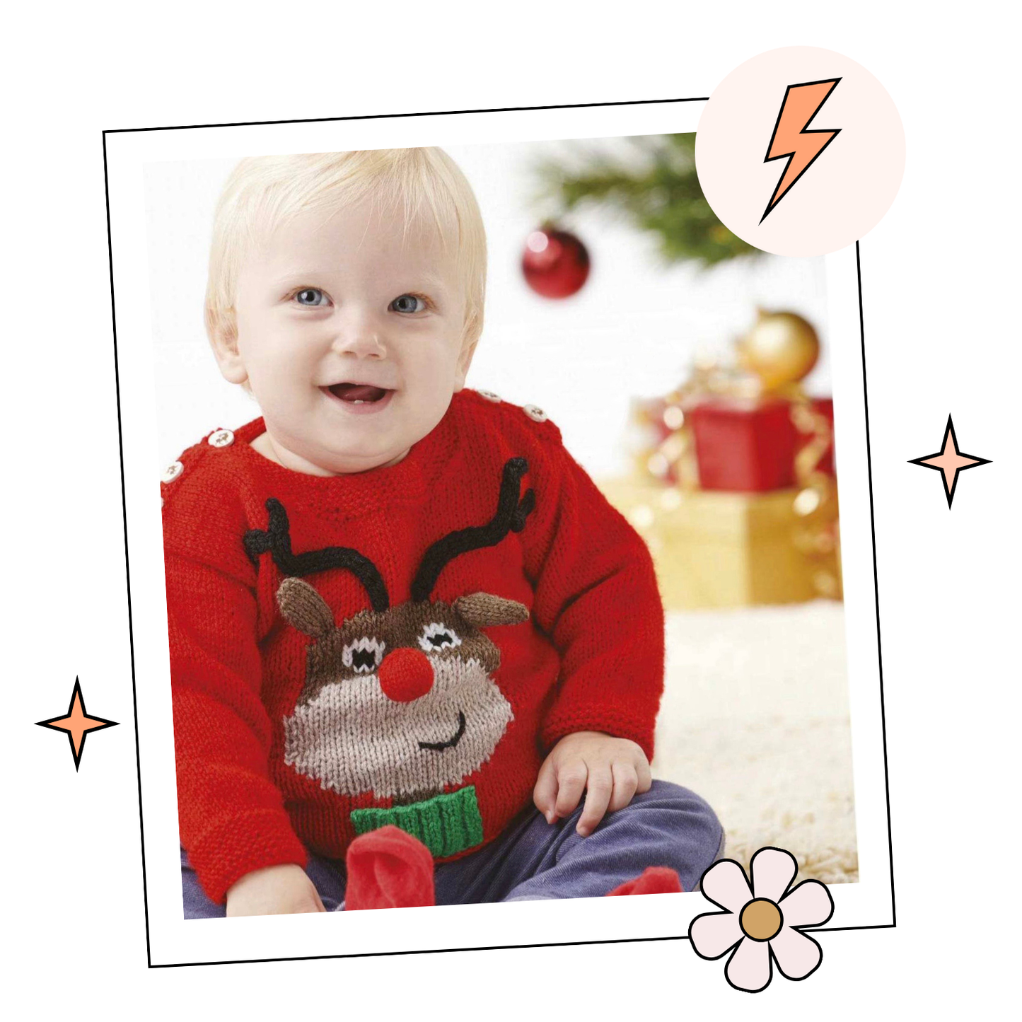 Little Rudolph, Baby Christmas Intarsia Reindeer Jumper - Knitting Pattern