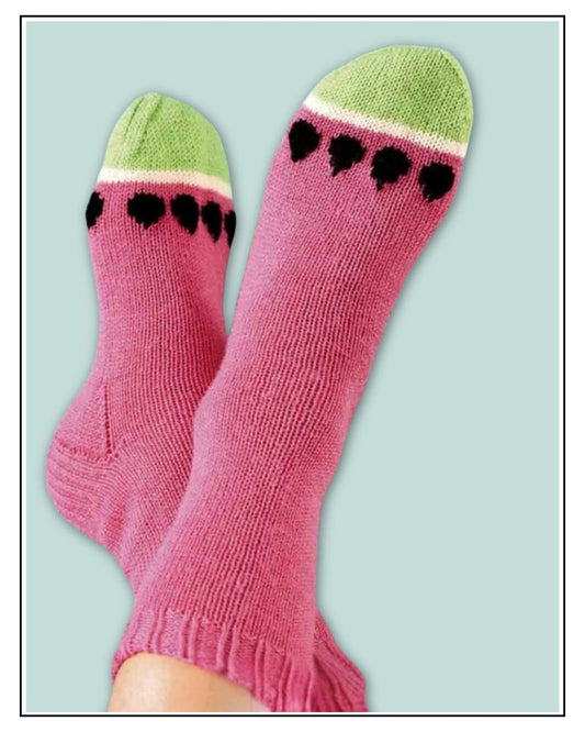 Watermelon Socks, Adult Melon Sock Knitting Pattern PDF download - SocksJane Burns Designs