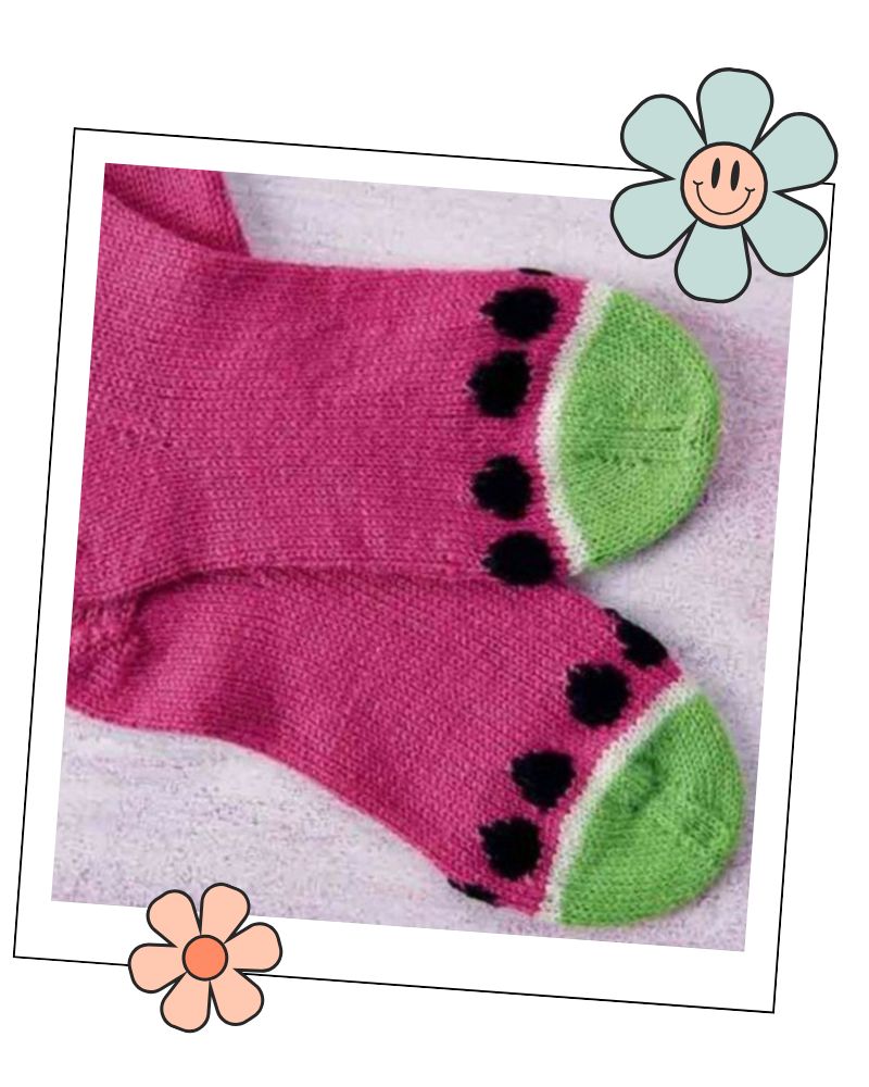 Watermelon Socks, Adult Melon Sock Knitting Pattern PDF download - SocksJane Burns Designs
