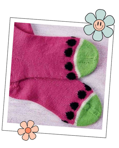 Watermelon Socks, Adult Melon Sock Knitting Pattern PDF download - SocksJane Burns Designs