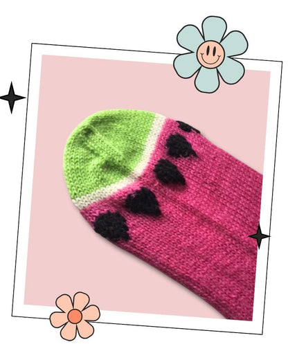 Watermelon Socks, Adult Melon Sock Knitting Pattern PDF download - SocksJane Burns Designs